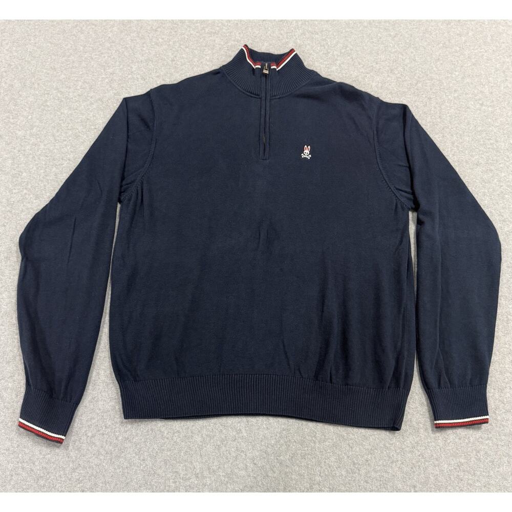 Psycho Bunny Pima Cotton 1/4 Quarter Zip Sweater XL Navy Coastal Dad Nautical